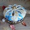 Boîte diffuseur de parfum en porcelaine - décor feuille bleue et dorée