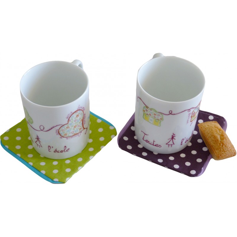 Duo mugs porcelaine cœur et cartables TAE