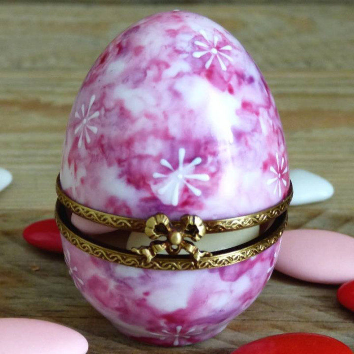 Tooth box baptism porcelain - pink and violet egg box dragées