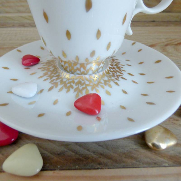 Coffee cup and saucer fine porcelain decorated with gold leaf - France