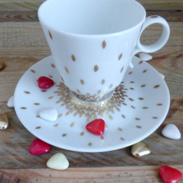 Coffee cup and saucer fine porcelain decorated with gold leaf - France
