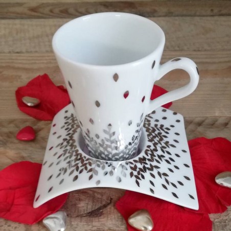tasse café cône pour expresso en porcelaine de Limoges décor platine