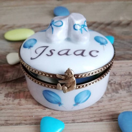 Tooth box or dragee porcelain baby gift box personalized blue balloons