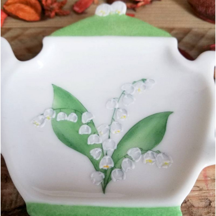 Repose sachet de thé porcelaine de France - Décor muguet - peint main