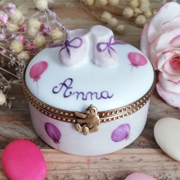 Tooth box or dragee porcelain baby gift box personalized pink balloons