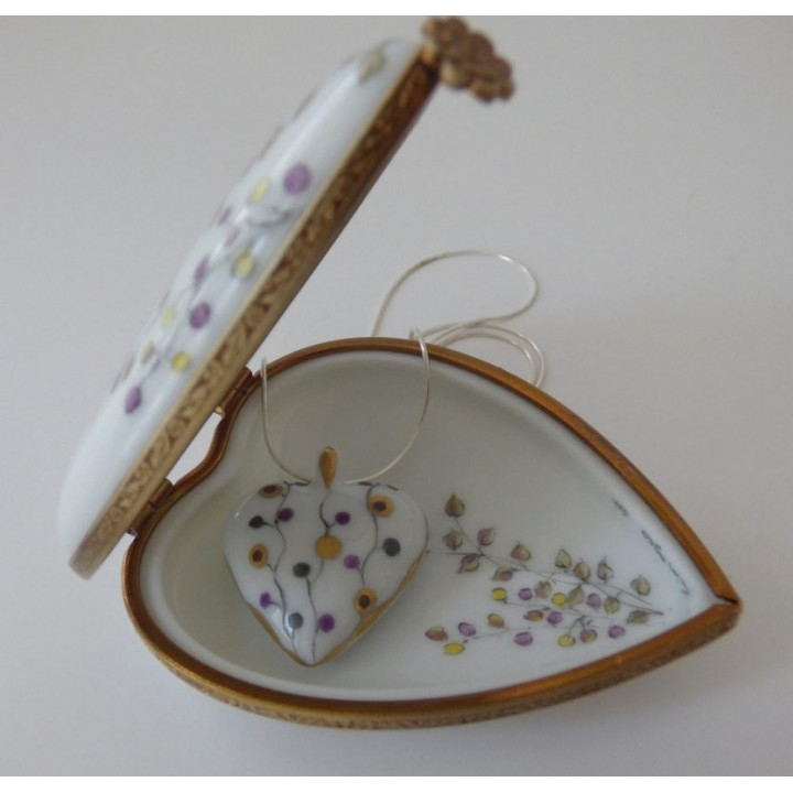 Boite coeur porcelaine fine et collier coeur assorti Brindilles d'Or