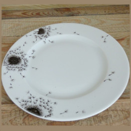 Dinner plate in french porcelain with blown dandelion design