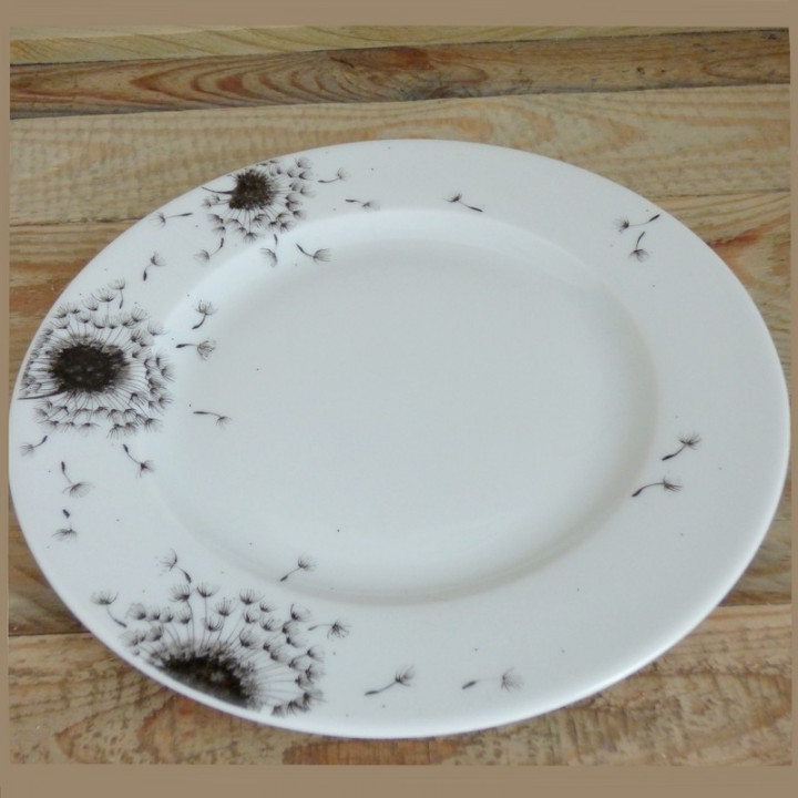 Assiette plate service porcelaine de France décor pissenlit soufflé