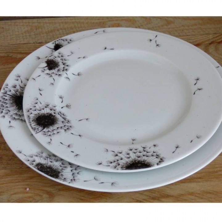 Assiette plate service porcelaine de France décor pissenlit soufflé