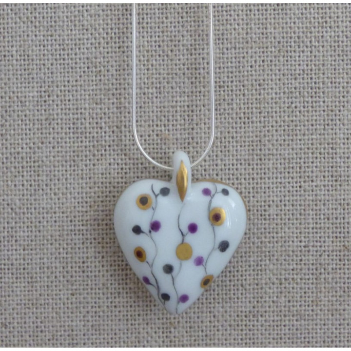 Boite coeur porcelaine fine et collier coeur assorti Brindilles d'Or