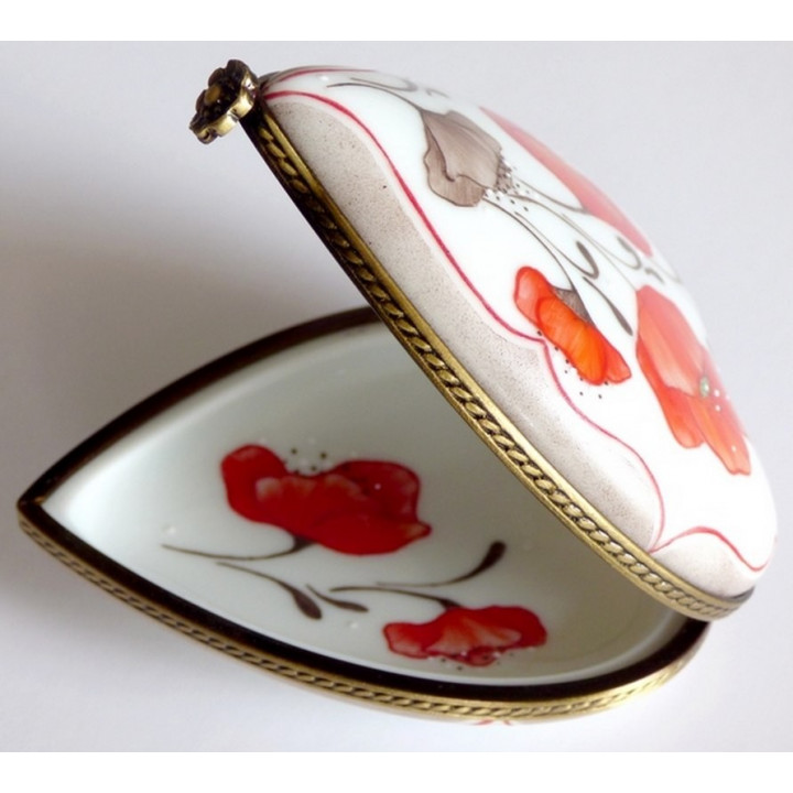 Boite coeur porcelaine fine collier coeur assorti Passion Coquelicots