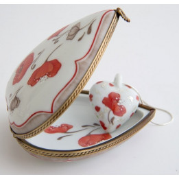 Collier et boite cœur Coquelicots et or