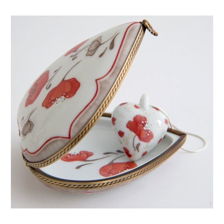 Collier et boite cœur Coquelicots et or