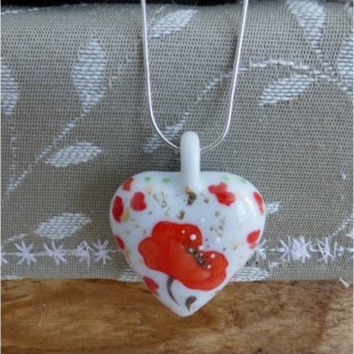 collier cœur porcelaine noces de coquelicots
