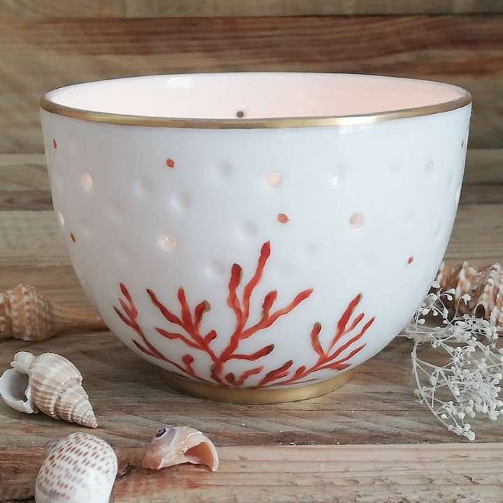 Photophore Porcelaine décor corail - 11 ans de mariage
