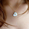 Collier coeur - cadeau Noces de porcelaine - décor Initiales d'Or