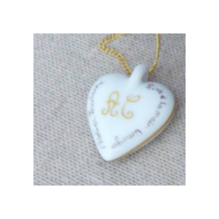 Collier coeur bleu et or- Noces de porcelaine  décor fleurs du Japon