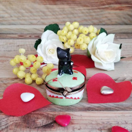 Porcelain tooth box - Small black cat gift baptism or birth gift