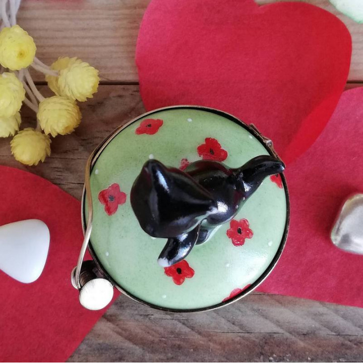 Porcelain tooth box - Small black cat gift baptism or birth gift