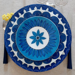 Table set blue plate...
