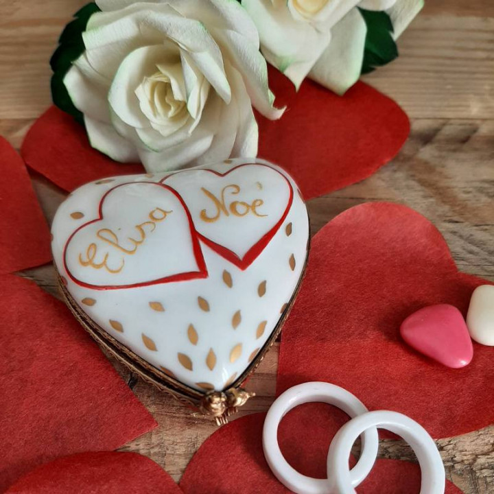 Red and gold porcelain heart box - Engagement ring box - Wedding