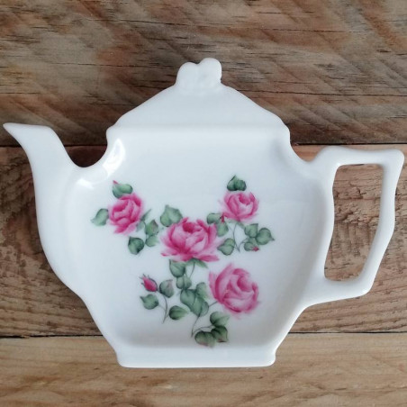 repose sachet de thé porcelaine décor petites roses