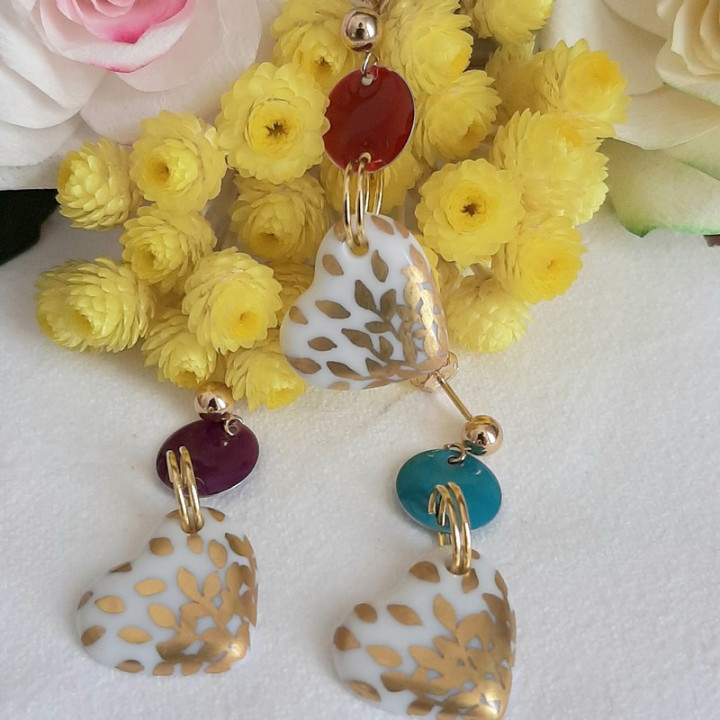 Boucles d'oreilles cœur de porcelaine turquoise et Or