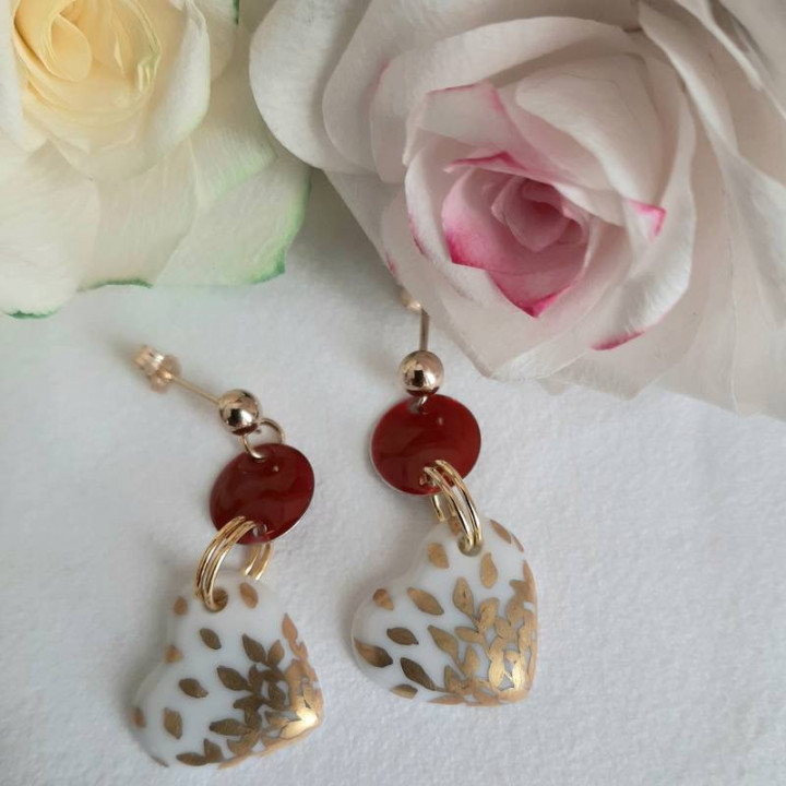 Boucles d'oreilles cœur de porcelaine turquoise et Or