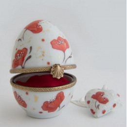 Boite oeuf porcelaine fine collier coeur assorti Passion Coquelicots