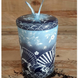 Porcelain tea or spice pot with blue waves decoration - Made in France