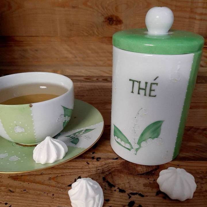 Porcelain tea pot with lily of the valley decoration - France