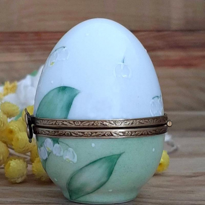 Porcelain egg box decorated with lily of the valley personalized gift