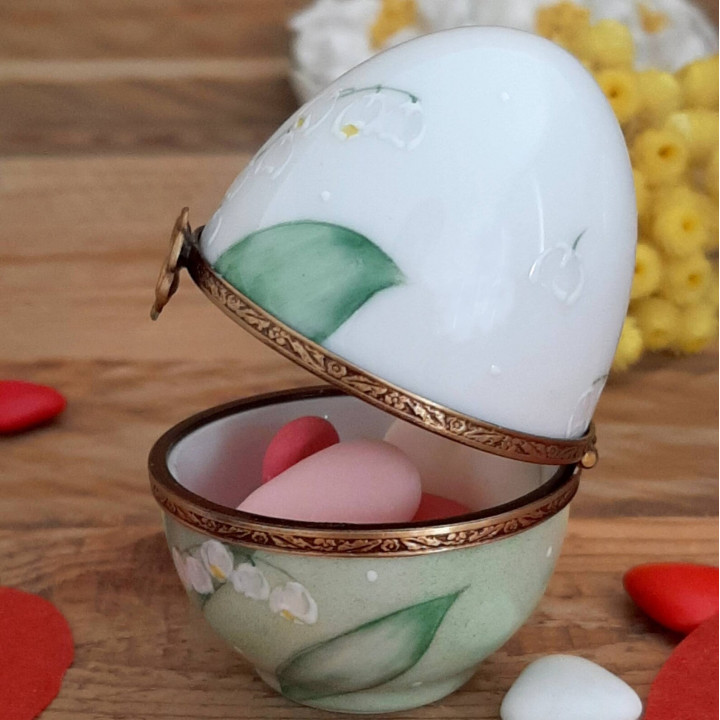 Porcelain egg box decorated with lily of the valley personalized gift