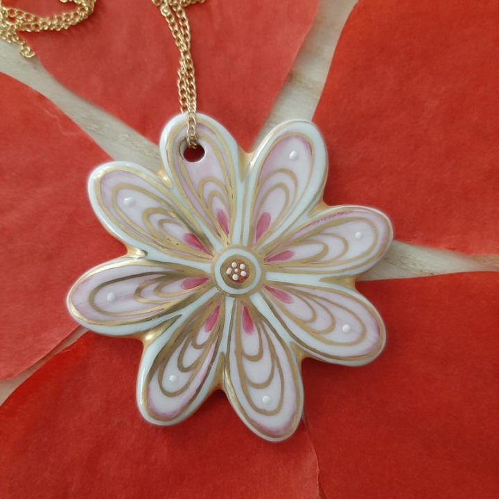 Pink and gold flower necklace - Summer Sun Collection - Unique gift
