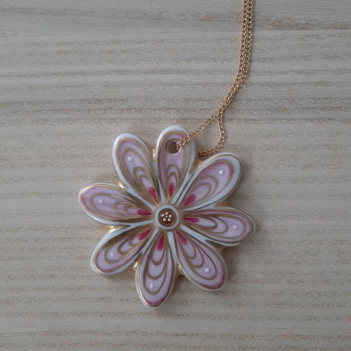 Pink and gold flower necklace - Summer Sun Collection - Unique gift