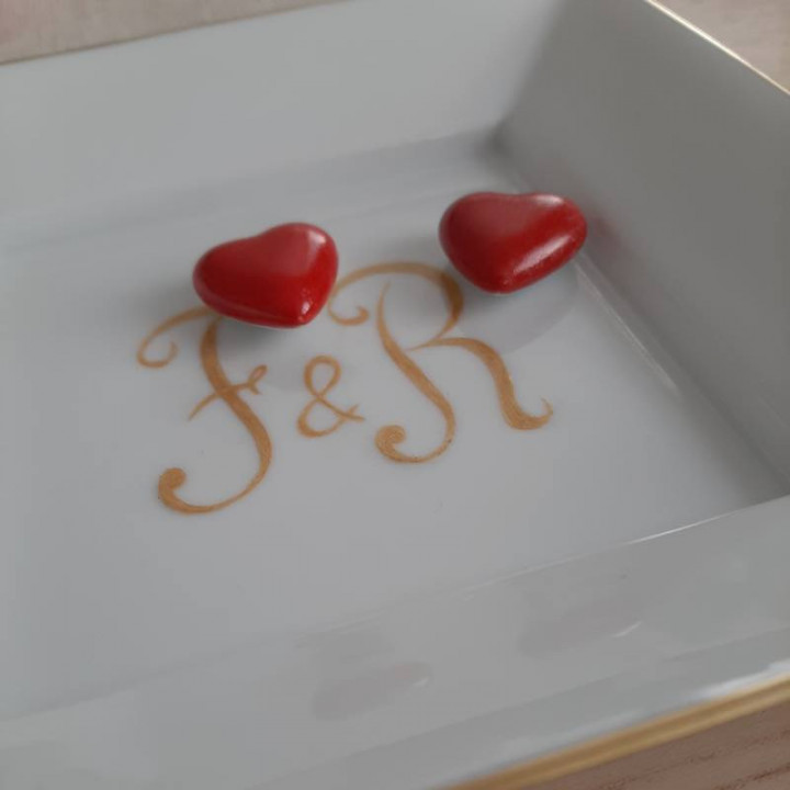 Porcelain of France tray, decorated with personalized initials Gold