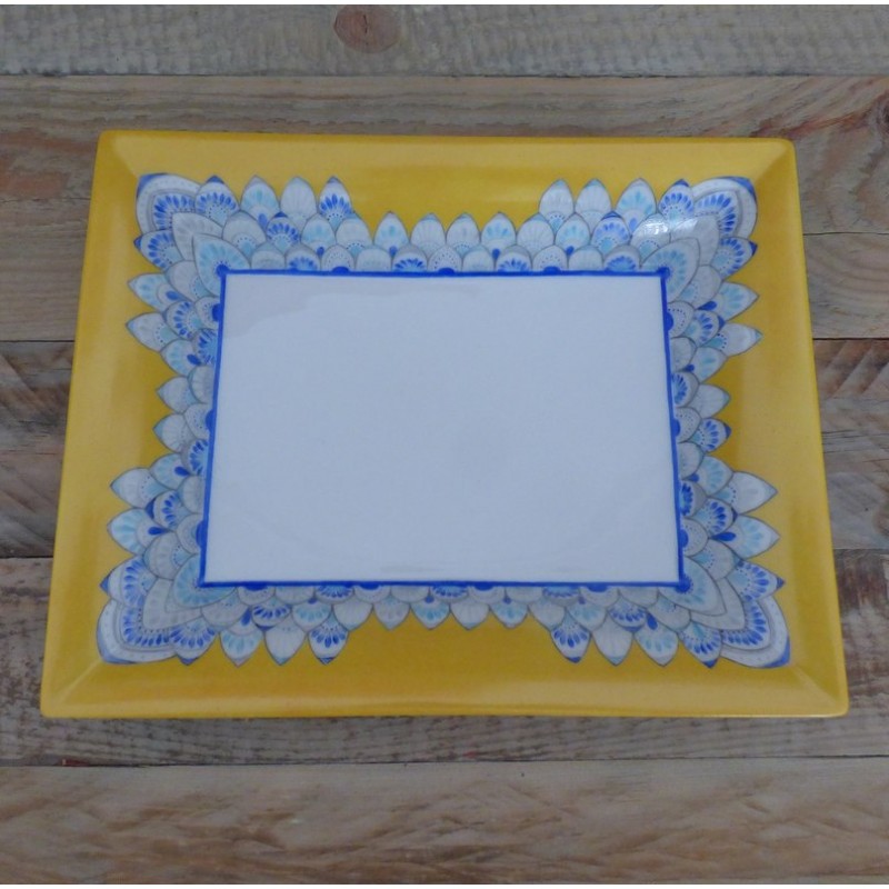 Vide-poches porcelaine motif mandala bleu et jaune soleil
