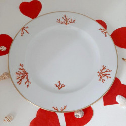 Porcelain dessert plate 22 cm - Coral and Gold design - France