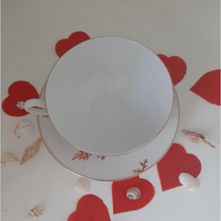 Green and gold porcelain breakfast cup and saucer - France