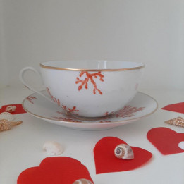Green and gold porcelain breakfast cup and saucer - France