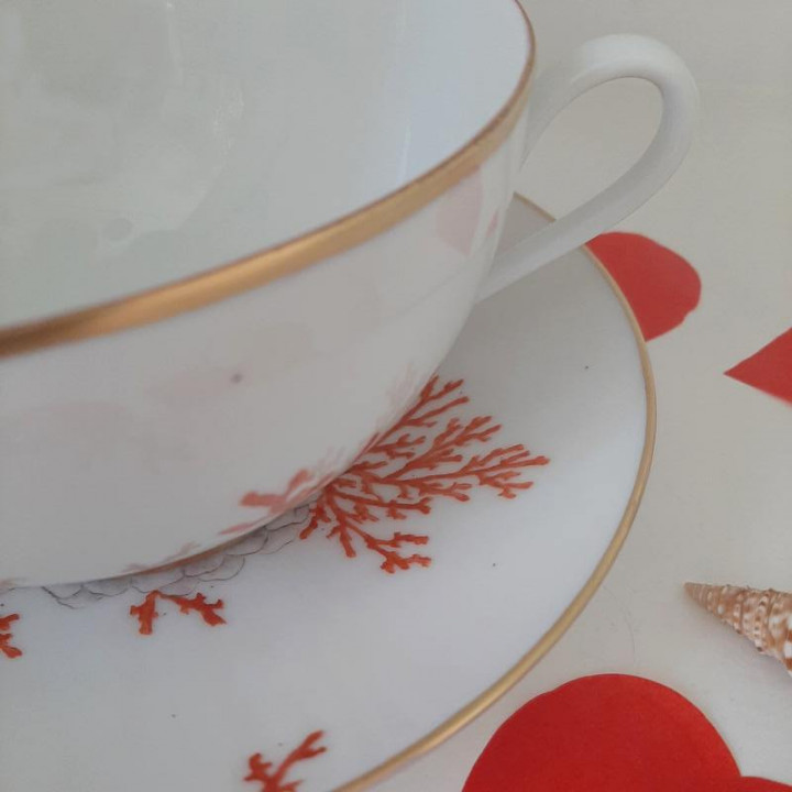Green and gold porcelain breakfast cup and saucer - France