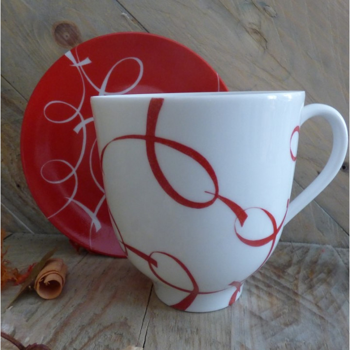 Large porcelain mug - France - Passion red ribbon decoration