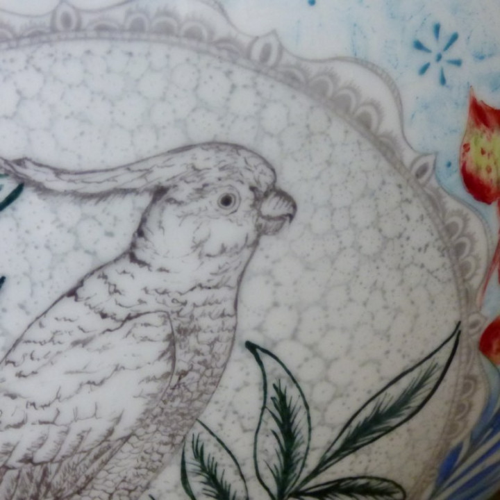 Ball vase porcelain France Jungle decoration - Hand-painted