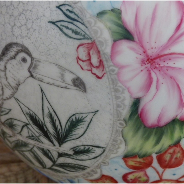 Ball vase porcelain France Jungle decoration - Hand-painted