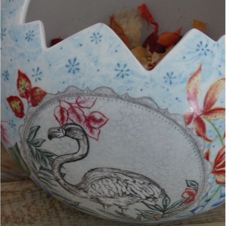 Ball vase porcelain France Jungle decoration - Hand-painted