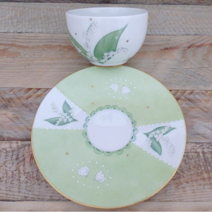 Tasse thé service en porcelaine brin de muguet - cadeau de mariage