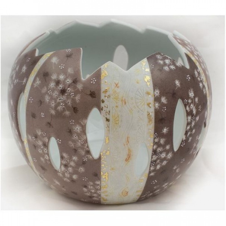 Beige and gold porcelain ball candle jar - Beige and Gold hand-painted