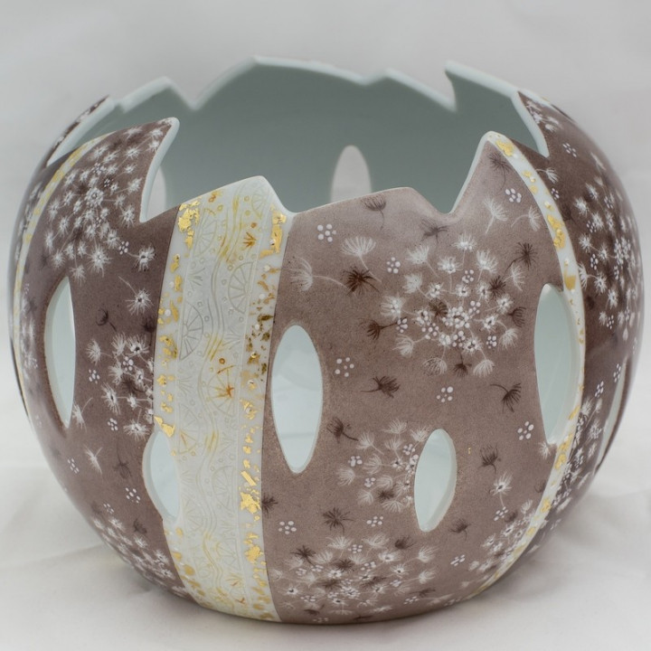 photophore porcelaine fine beige et or