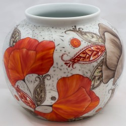 Vase boule porcelaine décor passion coquelicot