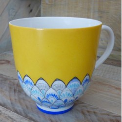 grande tasse porcelaine Orient bleu et jaune